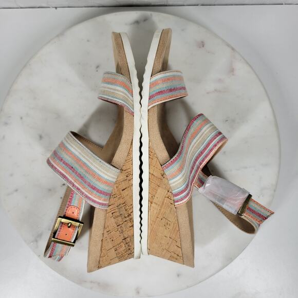 Abella Sicilia Wedge Sandals Womens 9 Pink Stripe Strap Cork Buckle Comfort - Picture 4 of 16